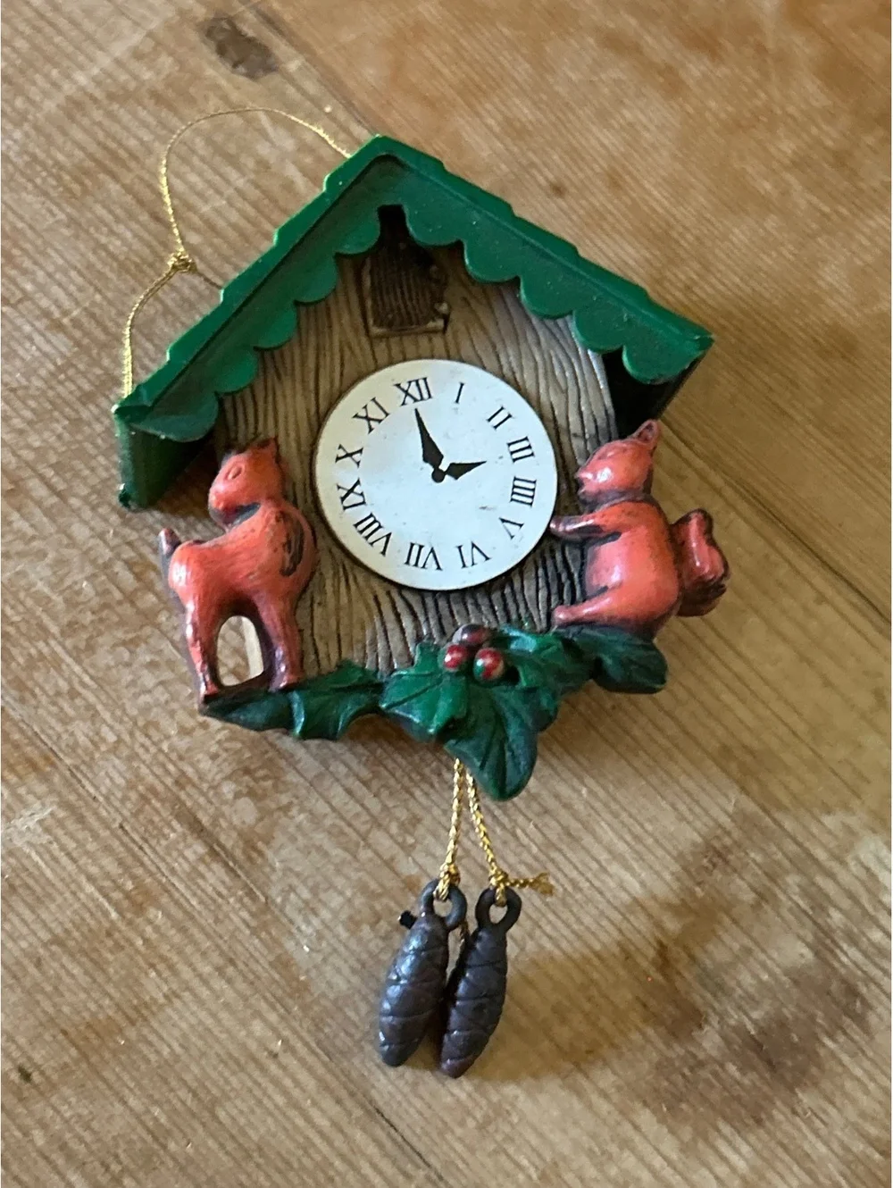 Vintage Miniature Cuckoo Clock Ornament with Deer and Squirrel